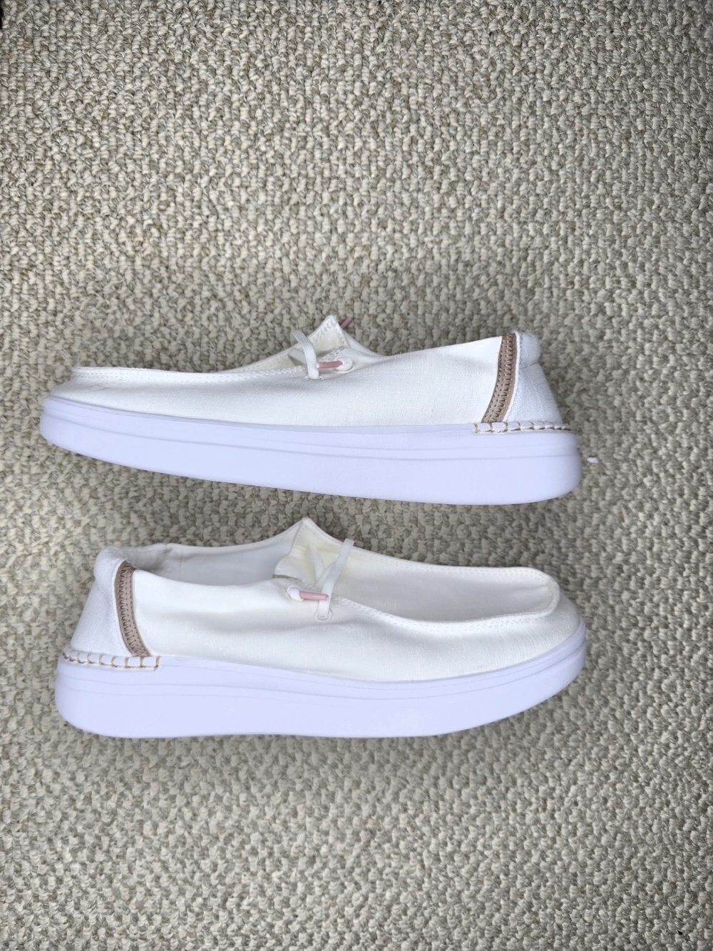 Hey Dude Wendy Rise Spark Women's Canvas Slip-On Sneakers in White and Tan